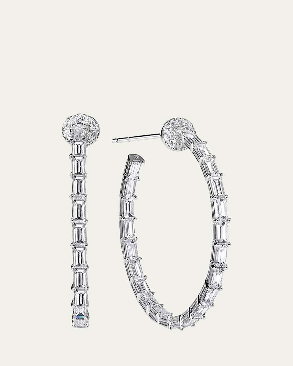 18K White Gold Baguette Diamond Hoop Earrings
